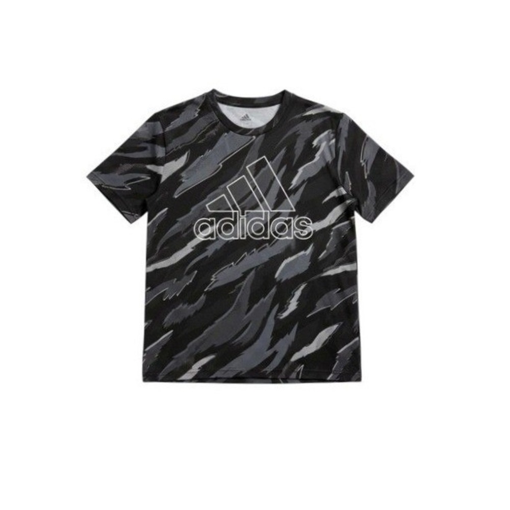 adidas Boys Black & Gray Camo Print T-Shirt NWT Athleisure Soccer Medium